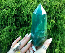 Load image into Gallery viewer, Fluorite Generator Large 1 Lb. 8 oz. Crystal ~ 5 1/2&quot; Tall ~ Electric Glowing Blue Green Rainbow Inclusions Metallic Flashes ~ Fast Shipping