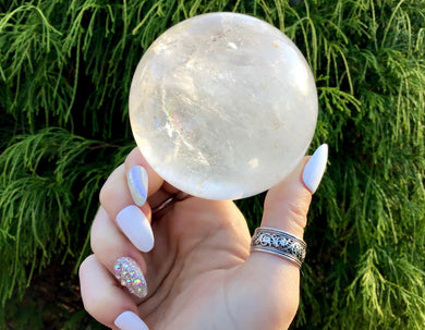 Clear Quartz Crystal Ball 1 Lb. 13 oz. Polished Sparkling Sphere ~ 3