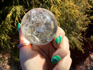 Crystal Ball Ultra Clear Quartz Big 7 oz. Translucent Sphere ~ 1 1/2" Wide ~ White Sand Sparkly Inclusions ~ Reiki, Altar, Feng Shui Display