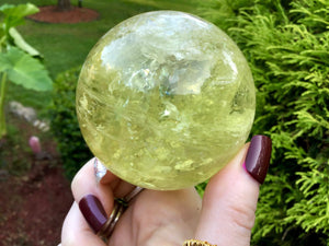 Citrine Crystal Ball Ultra Clear Quartz Large 14 oz. Sphere ~ 2" Wide ~ Sparkling Yellow Rainbow Prism Inclusions ~ Altar, Reiki Display