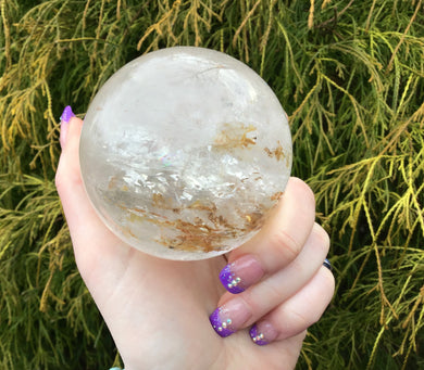 Clear Quartz Crystal Ball Large 1 Lb. 3 oz. ~ Golden Healer ~ Big 3