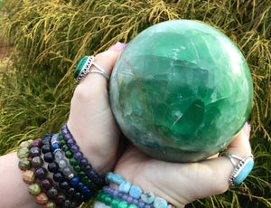 Fluorite Crystal Ball Large 5 Lb. 7 oz. Polished Sphere ~ 4 1/2" Wide ~ Beautiful  Rainbow Green Colors ~ Reiki, Meditation, Altar, Display