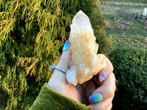 Elestial Quartz Crystal Big 4.7 oz. Cluster ~ 3 1/2" Long ~ Natural Tibetan Golden Healer ~ Sparkling Clear Golden Crystal Cascading Points
