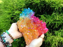 Load image into Gallery viewer, Elestial Aura Quartz Crystal Large 4 lb. 12 oz. Cluster ~ 7&quot; Long ~ Rainbow Iridescent Electric Orange, Pink &amp; Blue Points ~ Fast Shipping