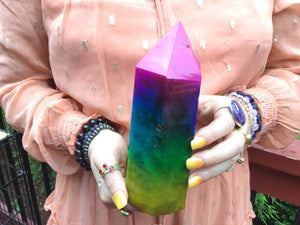 Rainbow Aura Fluorite Crystal Large 3 lb. 9 oz. Generator ~ 7" Tall ~ Massive ~ Rainbow Pink, Blue, Green Yellow Colors ~ Fast Free Shipping