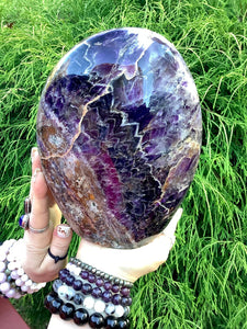 SOLD OUT ~ Reserved for Alec ~ 3 Beautiful Crystals ~ Amethyst Free Standing Large 8 lb. Free Form Crystal ~ 8" Tall + Sodalite Crystal Generator Large 6 Lb. 8 oz. Tower ~ 13" Tall Self Standing + Amethyst Purple Large 4 Lb. 12 oz. Crystal Ball ~ 4" Wide