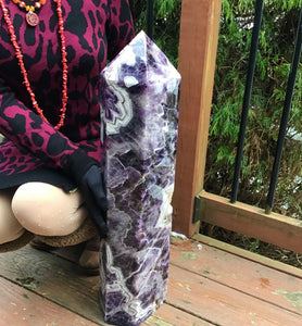 Amethyst Stalactite Generator Crystal Large 63 lb. Free Standing ~ 27" Tall  7 " Wide ~ Purple & White Swirling Colors ~ Museum Quality