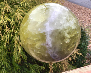 Smokey Citrine Quartz Crystal Ball Large 11 lb. Polished Sphere ~ 6" Wide ~ Golden Sunshine Yellow Liquid Gold Color Banded White Stripes