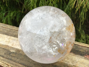 Clear Quartz Crystal Ball Large 1 Lb. 3 oz. ~ Golden Healer ~ Big 3" Wide Polished Sphere ~ Sparkling Rainbow Prisms ~ Silver Inclusions
