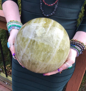 Smokey Citrine Quartz Large 27 Lb. Crystal Ball ~ 8" Wide Polished Sphere ~ Sparkling Golden Inclusions ~ White Cross Bands ~ Fast Shipping