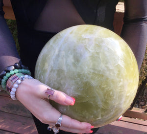 Citrine Crystal Ball Quartz Large 43 Lb. Polished Sphere ~ 10" Wide ~ Swirling White Bands ~ Sparkling Golden Inclusions ~ Fast Shipping
