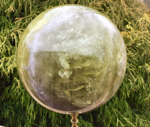 Smokey Citrine Quartz Crystal Ball Large 11 lb. Polished Sphere ~ 6" Wide ~ Golden Sunshine Yellow Liquid Gold Color Banded White Stripes