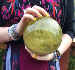 Citrine Crystal Ball Large 8 lb. 8 oz. Polished Quartz Sphere~ 5" Wide ~ Big Sunshine Golden Yellow ~ Beautiful Reiki, Altar Display