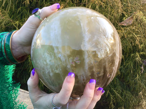 Citrine Crystal Ball Large 16 Lb. Polished Sphere ~ 7" Wide ~ Sparkling Smokey Golden Inclusions ~ White Bands ~ Golden Sunshine Yellow