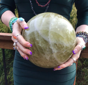 Smokey Citrine Quartz Large 27 Lb. Crystal Ball ~ 8" Wide Polished Sphere ~ Sparkling Golden Inclusions ~ White Cross Bands ~ Fast Shipping