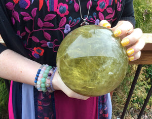 Citrine Crystal Ball Large 8 lb. 8 oz. Polished Quartz Sphere~ 5" Wide ~ Big Sunshine Golden Yellow ~ Beautiful Reiki, Altar Display
