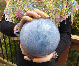 Blue Celestite Crystal Ball Large 9 lb. Polished Sphere ~ 5 1/2" ~ Beautiful Reiki, Altar Décor, Feng Shui Display ~ Fast & Free Shipping