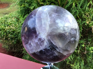 Fluorite Crystal Ball Quartz Large 7 lb. 6 oz.   Colorful Purple Polished Sphere ~ 4" Wide ~ Big Beautiful Reiki, Altar Meditation Display