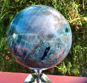 Apatite Crystal Ball Large 7 Lb. 7 oz. Polished Sphere ~ 5" Wide ~ Beautiful Deep Blue Display ~ Reiki, Altar Décor, Feng Shui, Yoga Display