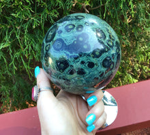 Load image into Gallery viewer, Kambaba Jasper Crystal Ball Large 3 lb. 7 oz. Polished Sphere ~ 3 1/2&quot; Wide ~ Green Black Swirling Inclusions ~ Fast &amp; Free Shipping