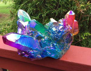 Angel Aura Quartz Crystal Large 9 Lb. 8 oz. Cluster ~ 9" Long ~ Pink, Red, Green, Yellow, Rainbow Colors ~ Magnificent Display Centerpiece
