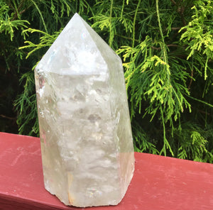 Citrine Generator Quartz Crystal Large 2 Lb. 6 oz. Pillar Tower ~ 5 1/2" Tall ~ Sparkling Clear Yellow Colorful Rainbow Silver Inclusions