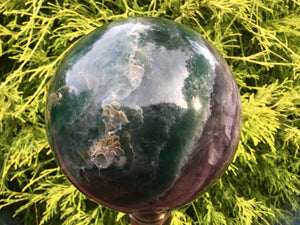 Fluorite Crystal Ball Large 6 Lb. 13 oz.  Polished Sphere ~ 5" Wide ~ Beautiful Rainbow Purple Colors ~ Reiki, Altar Meditation Room Display