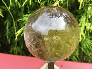 Citrine Golden Yellow 9.9 oz. Crystal Ball ~ 2" Wide  Polished Sphere ~ Sparkling Smokey Inclusions Phantom Prisms ~ Altar, Reiki Display