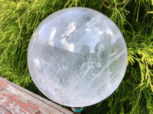 Clear Quartz Crystal Ball Large 3 Lb. 11 oz. Polished Sphere ~ 4" Wide ~ Beautiful Display ~ Stunning Sparkling Silver & Rainbow Inclusions