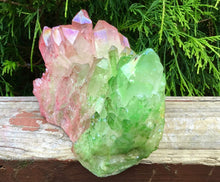 Load image into Gallery viewer, Elestial Aura Quartz Crystal Large 2 Lb. 4 oz. Cluster ~ Rainbow Pink &amp; Electric Green ~ Big Iridescent Points ~ White Opalescent Colors