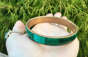 Malachite Bangle Bracelet ~ Hand Made In African ~ Beautifully Polished Stone & Brass ~ Stunning Green Mineral Crystal ~ Vintage Jewelry