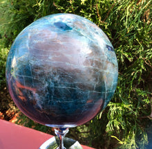 Load image into Gallery viewer, Apatite Crystal Ball Large 7 Lb. 7 oz. Polished Sphere ~ 5&quot; Wide ~ Beautiful Deep Blue Display ~ Reiki, Altar Décor, Feng Shui, Yoga Display