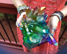 Load image into Gallery viewer, Angel Aura Quartz Crystal Large 9 Lb. 8 oz. Cluster ~ 9&quot; Long ~ Pink, Red, Green, Yellow, Rainbow Colors ~ Magnificent Display Centerpiece