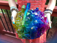 Load image into Gallery viewer, Aura Quartz Crystal Large 19 lb. 9 oz. Cluster ~ 11&quot; Long ~ Angel Rainbow Colors Yellow, Blue, Green ~ Magnificent Display ~ Fast Shipping