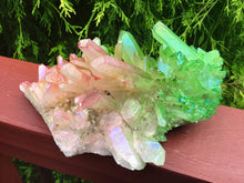 Load image into Gallery viewer, Elestial Aura Quartz Crystal 2 Lb. 8 oz. Cluster ~ 8&quot; Long ~ Electric Pink &amp; Green ~ Rainbow Iridescent Sparkling Points ~ Fast Shipping