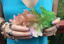 Load image into Gallery viewer, Elestial Aura Quartz Crystal 2 Lb. 8 oz. Cluster ~ 8&quot; Long ~ Electric Pink &amp; Green ~ Rainbow Iridescent Sparkling Points ~ Fast Shipping