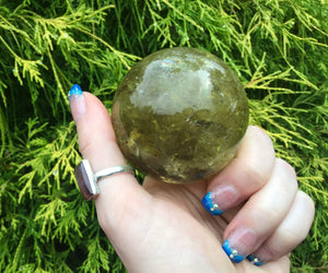 Citrine Golden Yellow 9.9 oz. Crystal Ball ~ 2" Wide  Polished Sphere ~ Sparkling Smokey Inclusions Phantom Prisms ~ Altar, Reiki Display