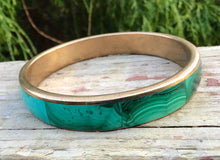 Load image into Gallery viewer, Malachite Bangle Bracelet ~ Hand Made In African ~ Beautifully Polished Stone &amp; Brass ~ Stunning Green Mineral Crystal ~ Vintage Jewelry