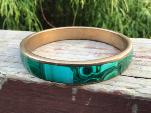Malachite Bangle Bracelet ~ Hand Made In African ~ Beautifully Polished Stone & Brass ~ Stunning Green Mineral Crystal ~ Vintage Jewelry