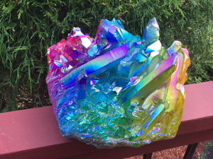Aura Quartz Crystal Large 16 Lb. Cluster ~ 10" Long ~ Massive ~ Angel Rainbow Colors ~ Red, Blue, Green ~ Magnificent Centerpiece Display
