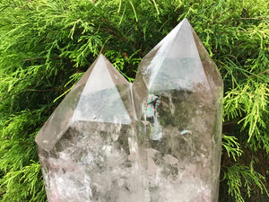 Clear Quartz Crystal Large 18 lb. 6 oz. Generator ~ 11" Tall ~ Double Point Twin Flame Transparent Crystal ~ Sparkly Rainbow Inclusions