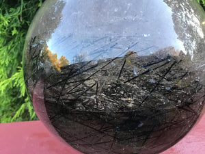 SOLD OUT ~ Reserved for Angela ~ Payment 8 of 20 ~ Large Clear Quartz Tourmaline Crystal Ball ~ 6" Wide ~ 14 Lb. 5 oz ~ Thick Black Hairs