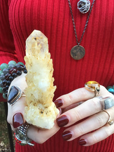 Elestial Quartz Crystal Cluster Large 6 oz. Wand ~ 4" Long ~ Big Natural Tibetan Golden Healer ~ Sparkling Gold Crystal Cascading Points
