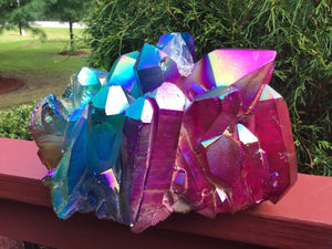 Aura Quartz Crystal Large 16 lb. Cluster ~ 10" Long ~ Angel Rainbow Colors ~ Red, Blue, Green ~ Big Magnificent Display ~ Fast Free Shipping