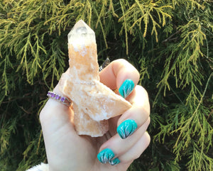 Elestial Quartz Big 3 oz. Golden Healer Crystal ~ 3" Long ~ Sparkling, Clear Point, Gentle Gold Base Cascading Baby Points ~ Fast Shipping