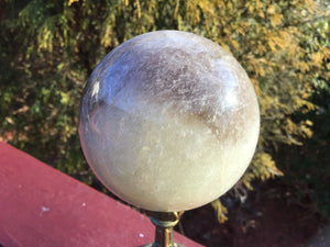 Crystal Ball Smokey Citrine Quartz Large 1 Lb. 5.3 oz. Polished Big Sphere ~ 2 1/2" Wide ~ Smokey Patches Sparkling White Silver Inclusions