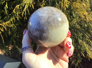 Crystal Ball Smokey Citrine Quartz Large 1 Lb. 5.3 oz. Polished Big Sphere ~ 2 1/2" Wide ~ Smokey Patches Sparkling White Silver Inclusions