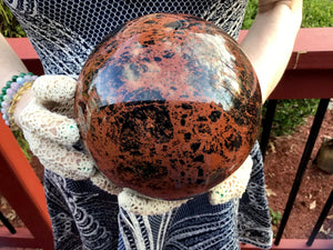 Obsidian Crystal Quartz Ball Large 8 Lb. 7 oz. Natural Mahogany Polished Sphere ~ 5" Wide ~ Reiki, Altar Meditation Display ~ Fast Shipping