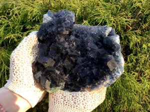 Fluorite Blue Crystal Quartz Large 4 lb.8  oz. Cluster ~ 6" Long ~ Big Midnight Blue Clear Translucent Crystals ~ Geometry Cubic Formation