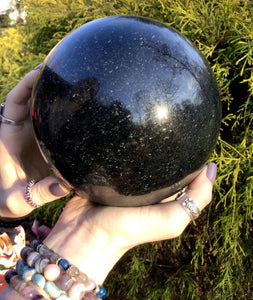 Tourmaline Sphere Large 11 Lb. 12 oz. Golden Pyrite Crystal Ball - 5“ Wide ~ Sparkling Rare Black & Gold Inclusions ~ Reiki, Altar Display